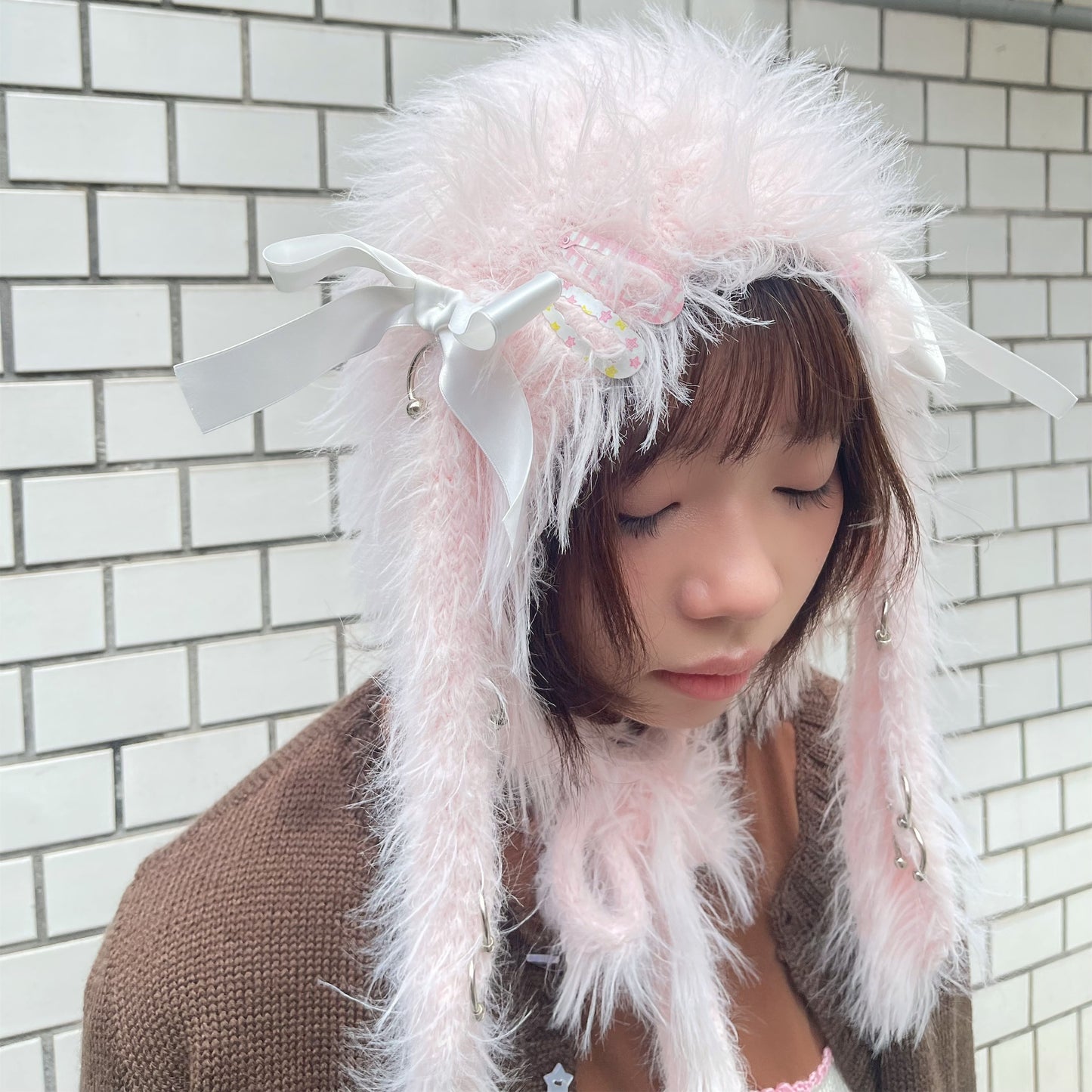 Fluffy bunny bonnet / Pink / バニーボンネット