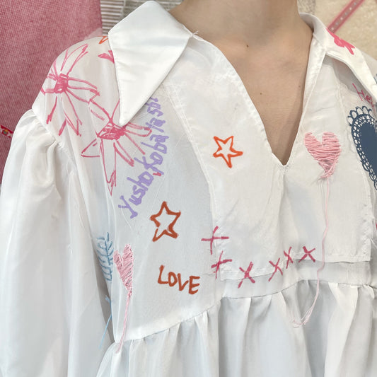 hate you dress / White x Blue / プリント＋ドローイングワンピース