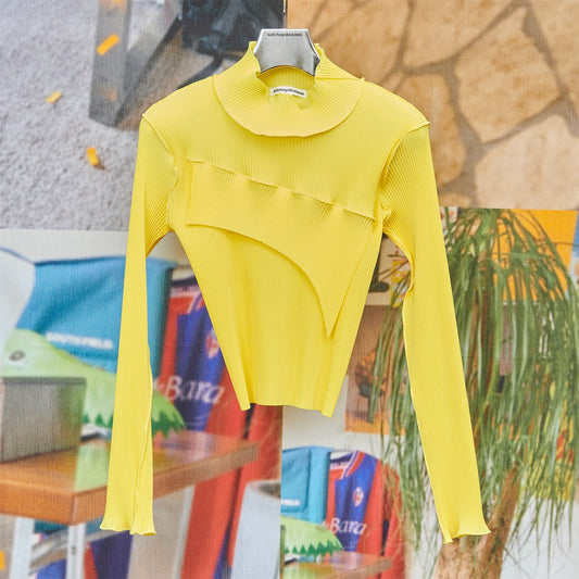 todo TINY WAVE TOP *LONG SLEEVE HIGH NECK GAL / LEMON / ハイネックプリーツトップ