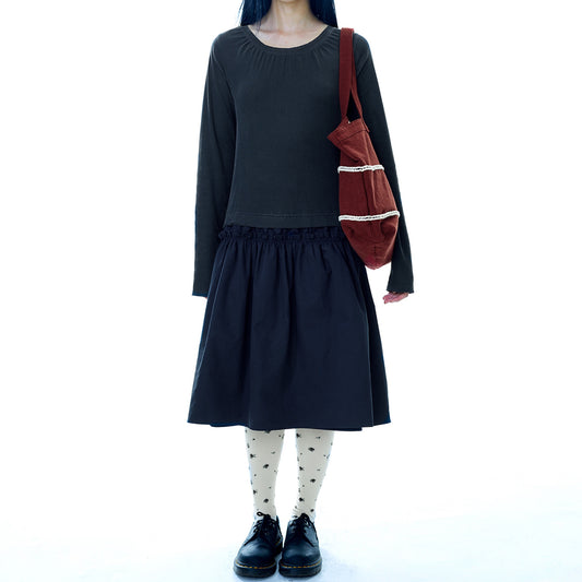 2WAY SHIRRING ONE PIECE / BLUE CHARCOAL / シャーリングワンピース