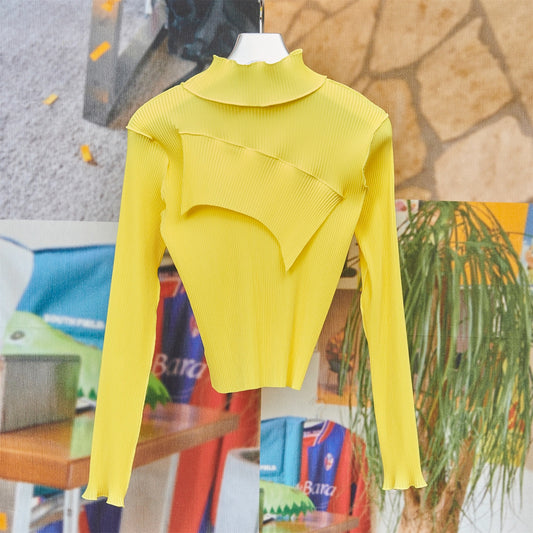 todo TINY WAVE TOP *LONG SLEEVE HIGH NECK GAL / LEMON / ハイネックプリーツトップ