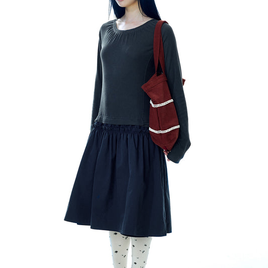 2WAY SHIRRING ONE PIECE / BLUE CHARCOAL / シャーリングワンピース