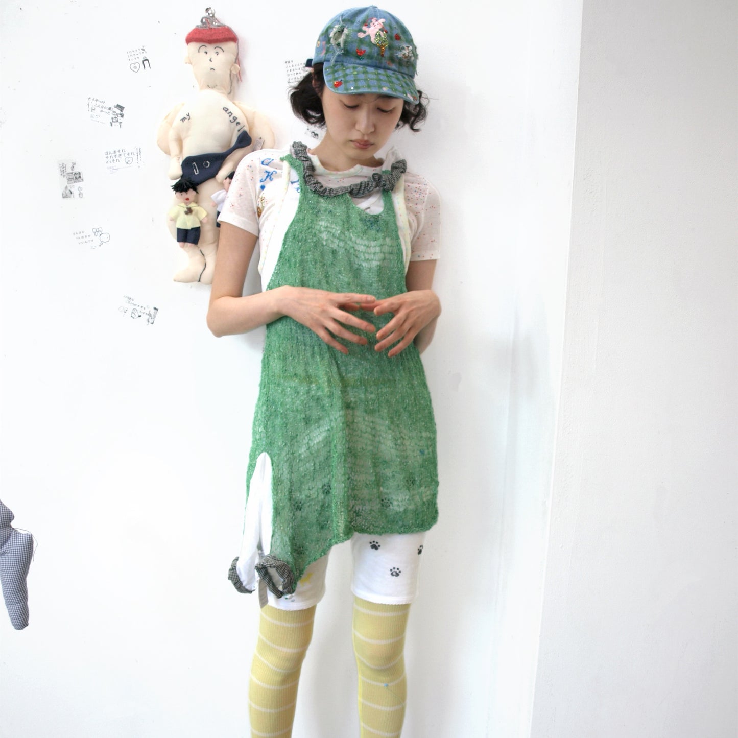 In the grassland dress / Green / サマーニットドレス