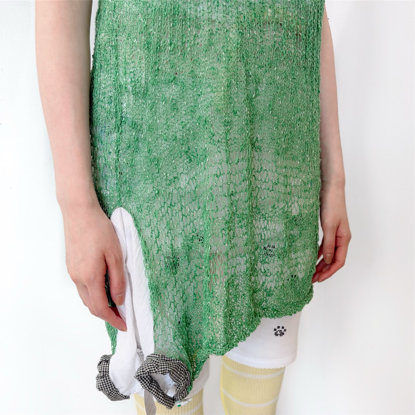 In the grassland dress / Green / サマーニットドレス