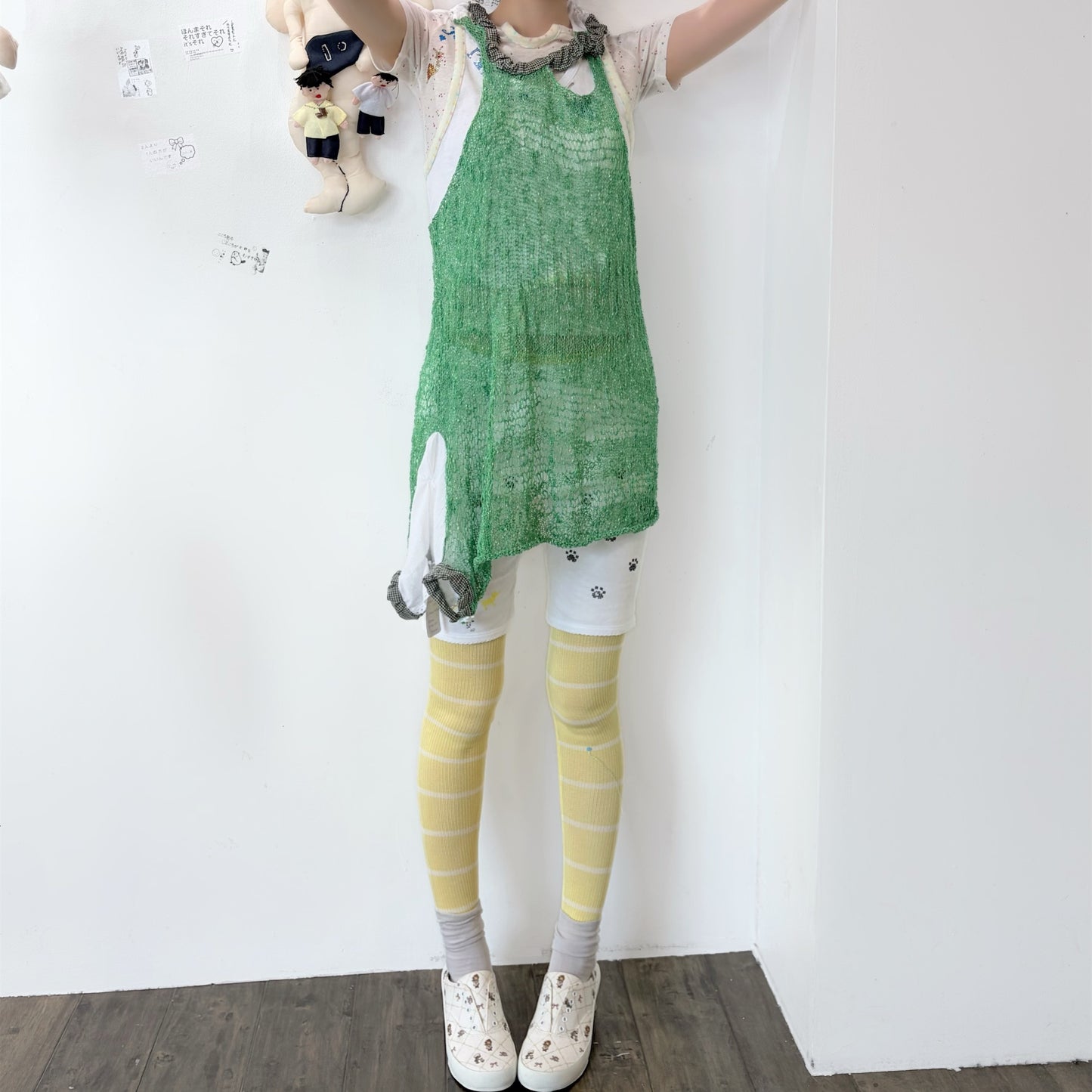 In the grassland dress / Green / サマーニットドレス