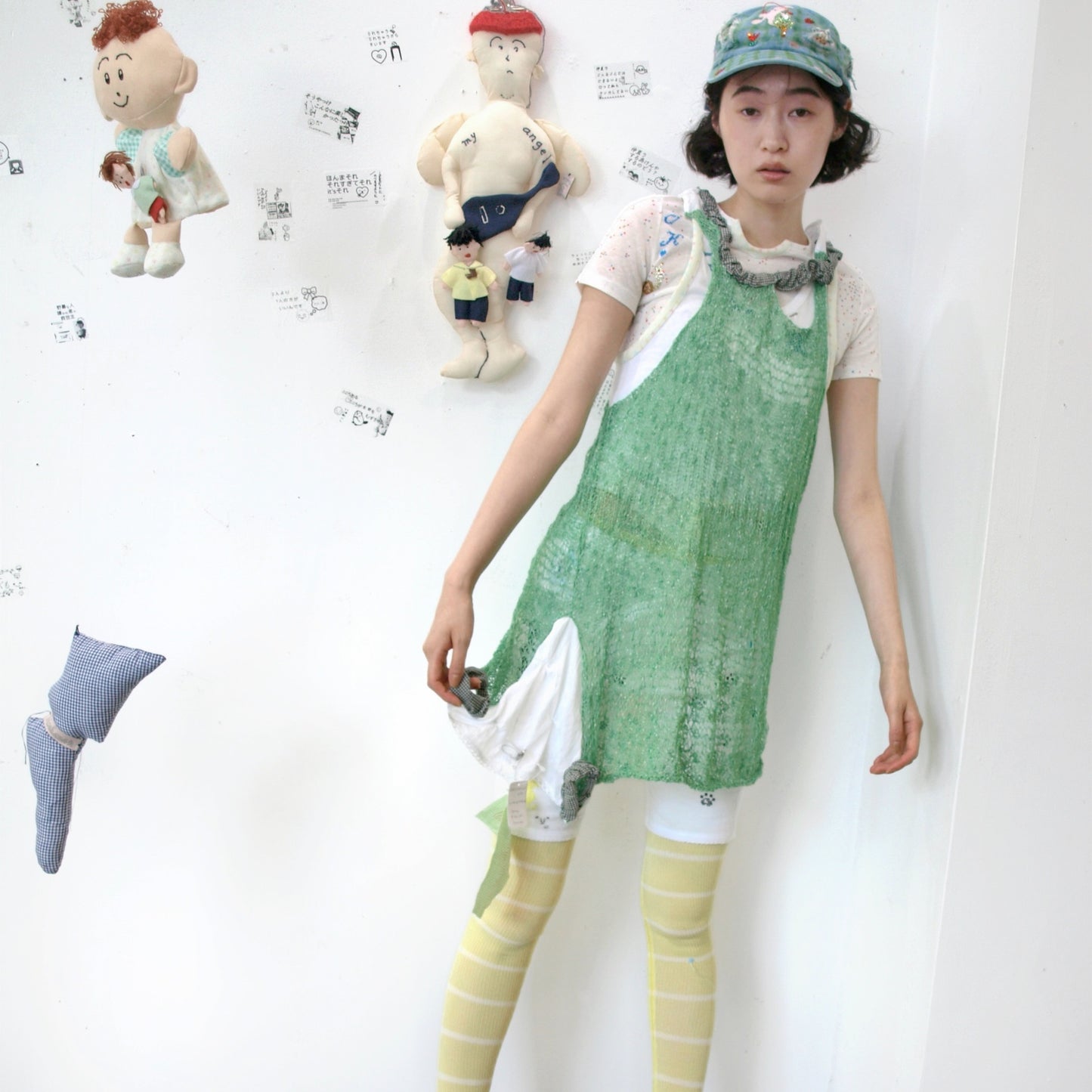 In the grassland dress / Green / サマーニットドレス