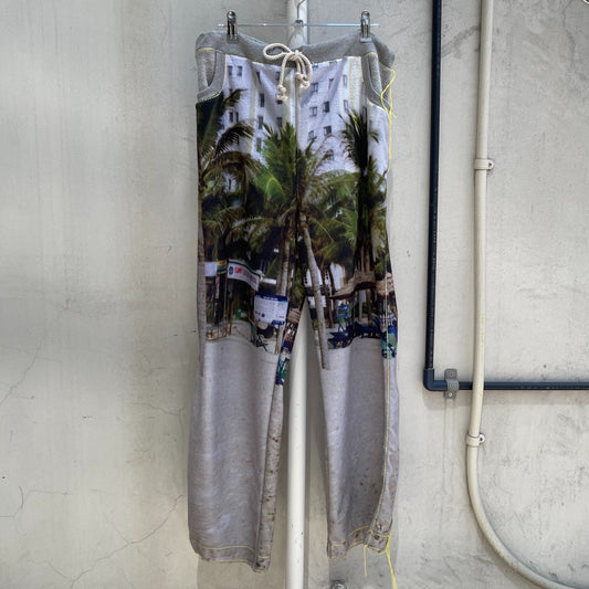print sweat pants / beach - yellow / プリントスエットパンツ