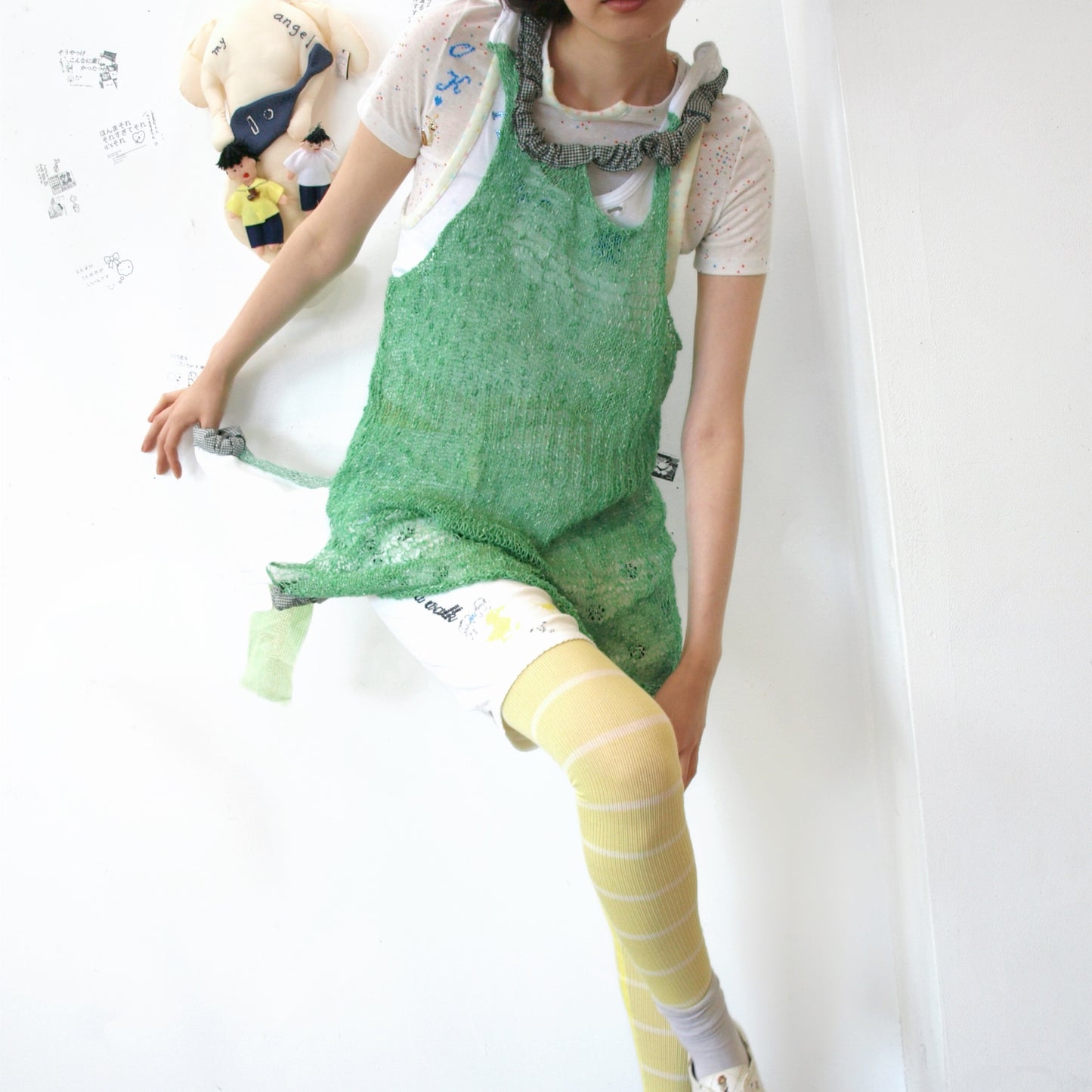 In the grassland dress / Green / サマーニットドレス