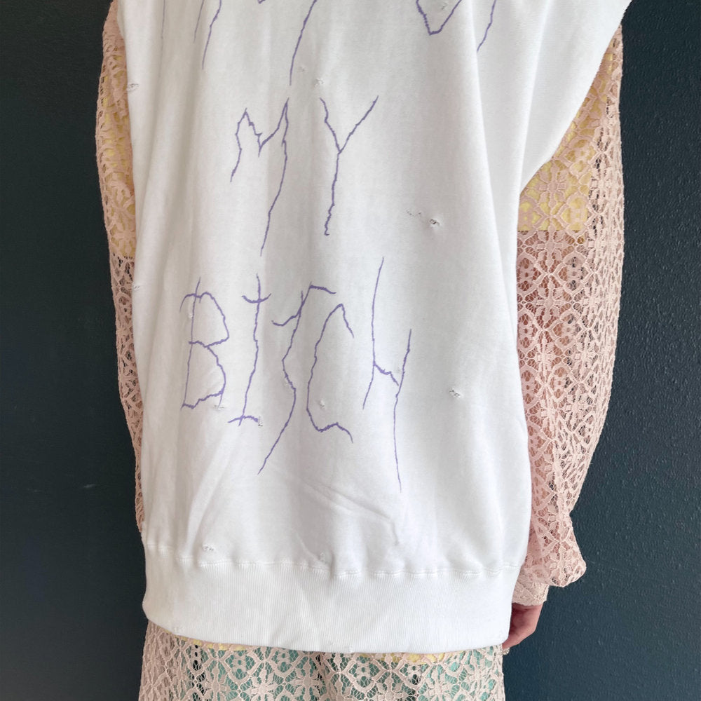 PROTECT MY BITCH SLEEVELESS HOODIE DISTRESSED VINTAGE WASH / WASHED WHITE / スリーブレスフーディー