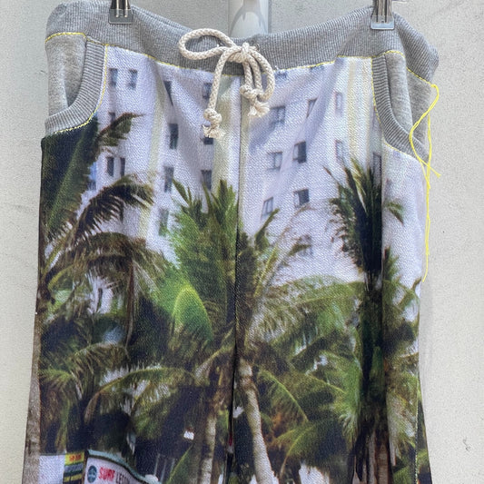 print sweat pants / beach - yellow / プリントスエットパンツ