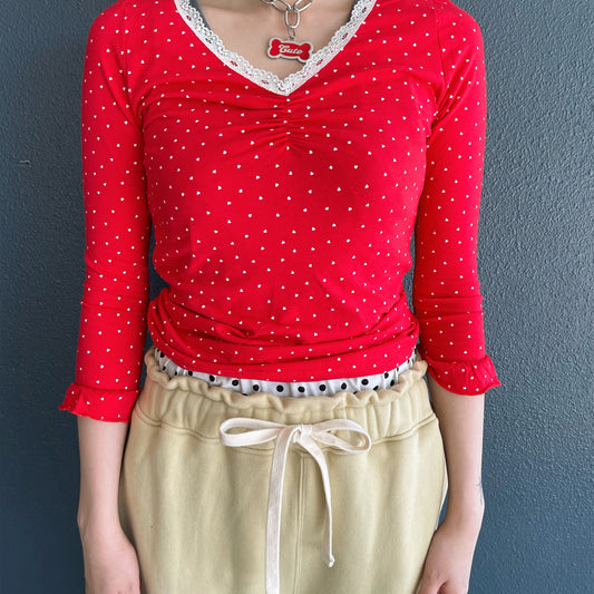[F.E.E.S] mini heart lace top / red / ミニハートレーストップ