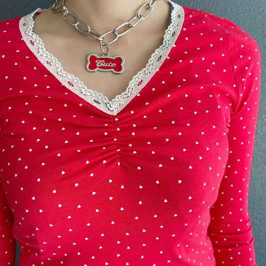 [F.E.E.S] mini heart lace top / red / ミニハートレーストップ