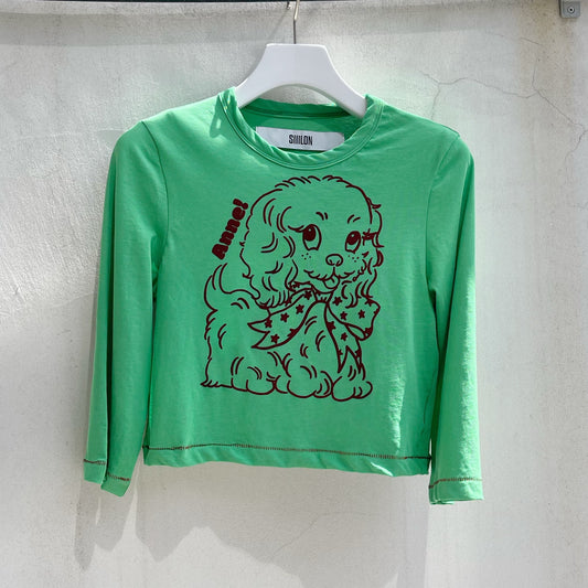 Lovely Anne T-shirt / GREEN / フロッキープリントロングスリーブTシャツ