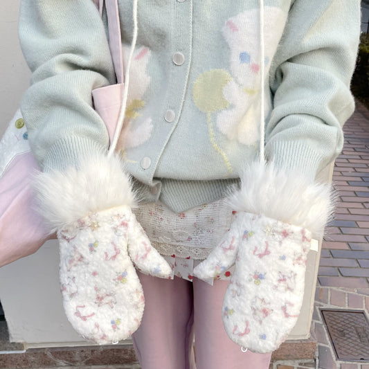 Margie gloves / White / プリントボアミトン