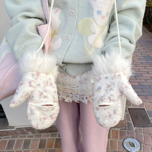 Margie gloves / White / プリントボアミトン