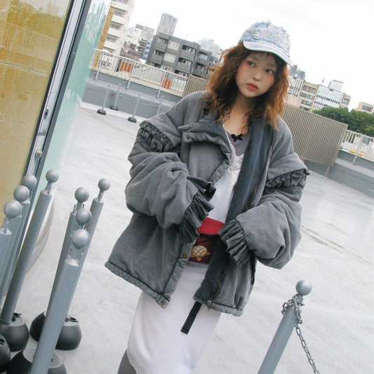BIG PUFFER FRILL BLOUSON / BLACK / フリルジャケット