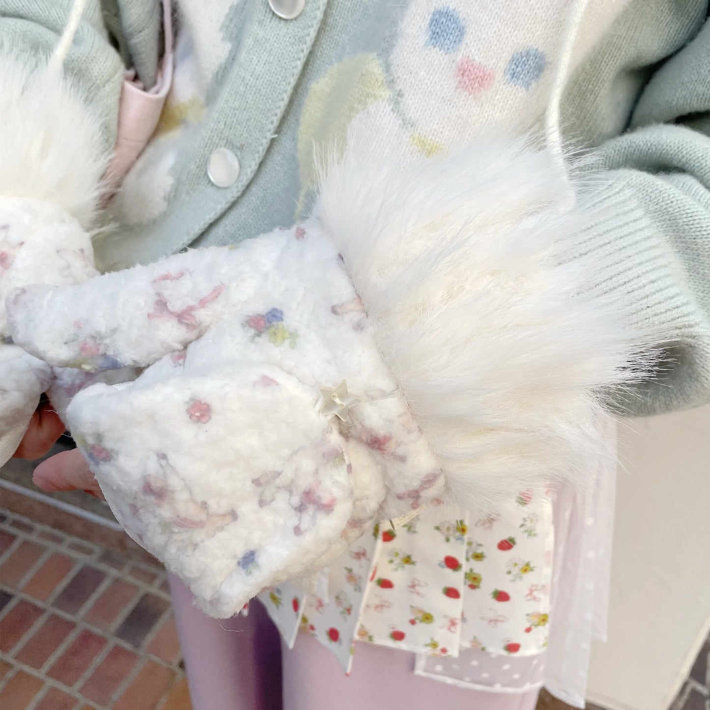 Margie gloves / White / プリントボアミトン