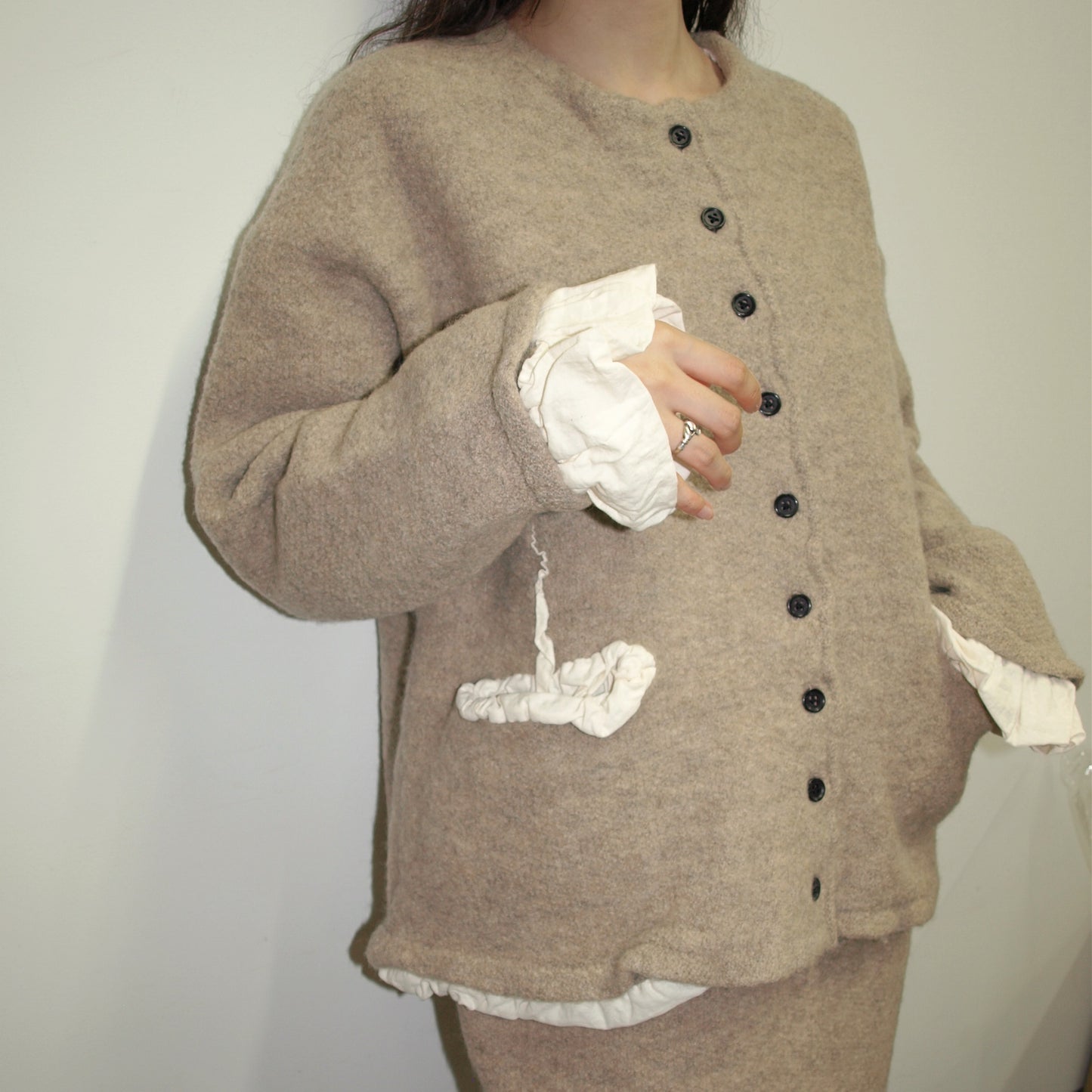 fulling jacket / beige / 縮絨加工ニットジャケット