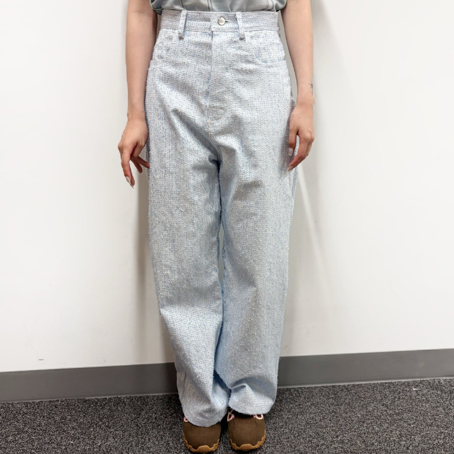 loop needle pants / light blue / ループニードルトップ
