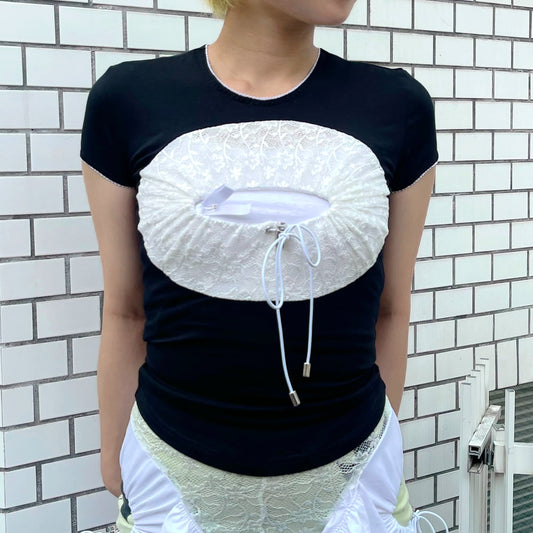 LACE CIRCLE TOP / BLACK / レースサークルトップ