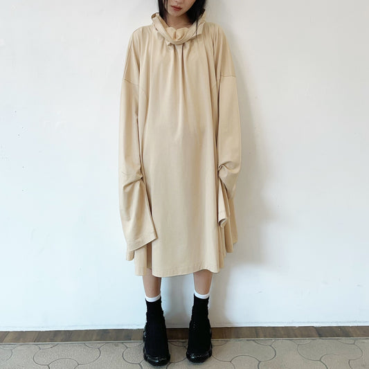 SCLUPTURE DRAPE TOPS / BEIGE / スカルプチャーネックドレス