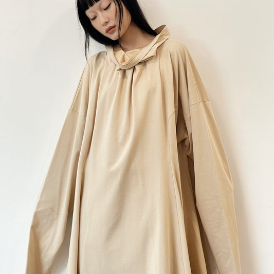 SCLUPTURE DRAPE TOPS / BEIGE / スカルプチャーネックドレス