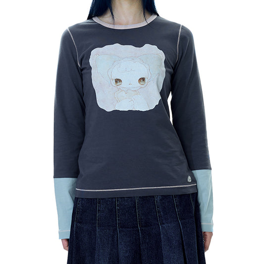 BLUSH LONGSLEEVES / CHARCOAL / グラフィックプリントロングスリーブTシャツ