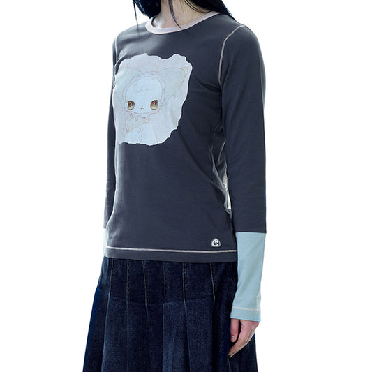 BLUSH LONGSLEEVES / CHARCOAL / グラフィックプリントロングスリーブTシャツ