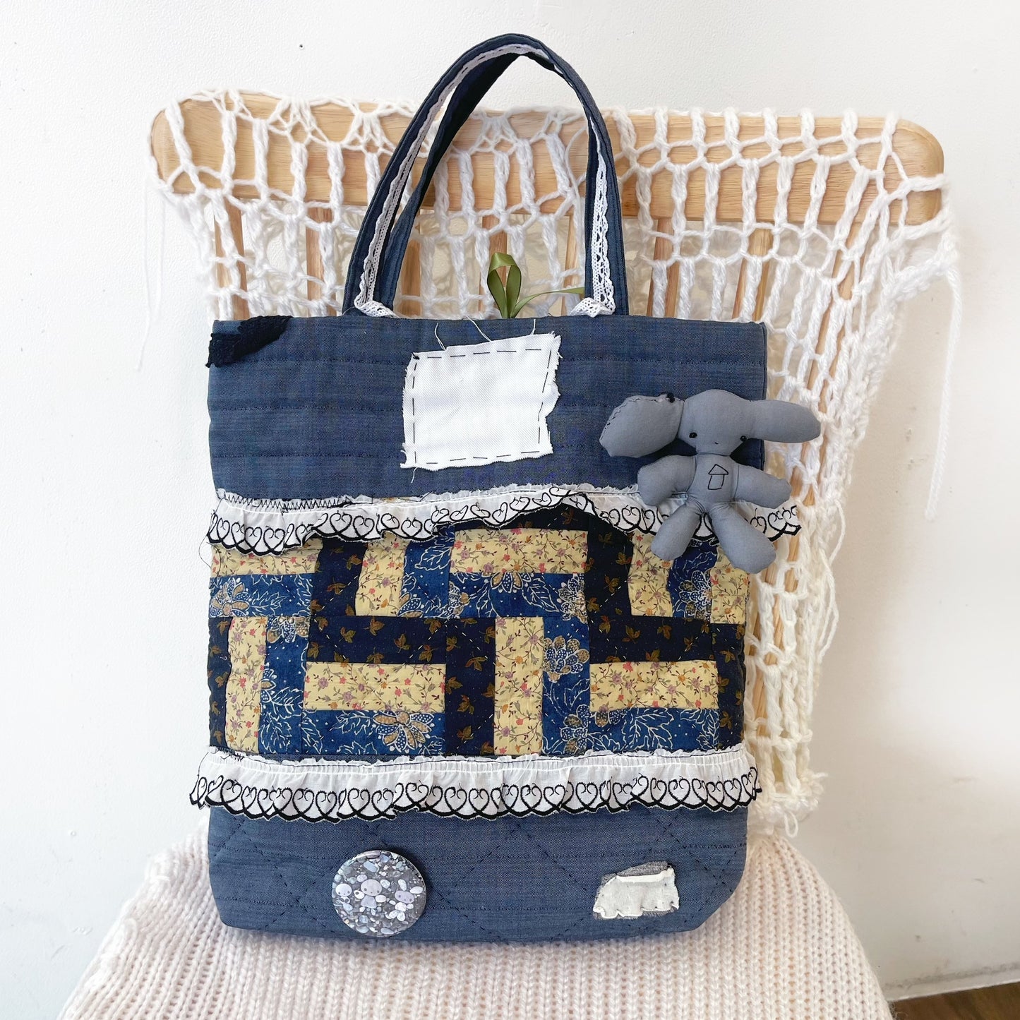 Patch work Bag+ / Blue / パッチワークトートバッグ