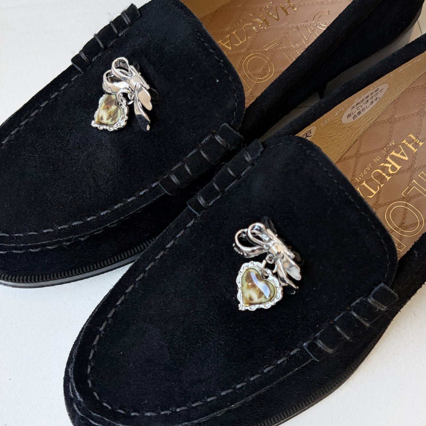 SIIILON×HARUTA Memory Loafer】dangle heart / Piano Black / ベロア