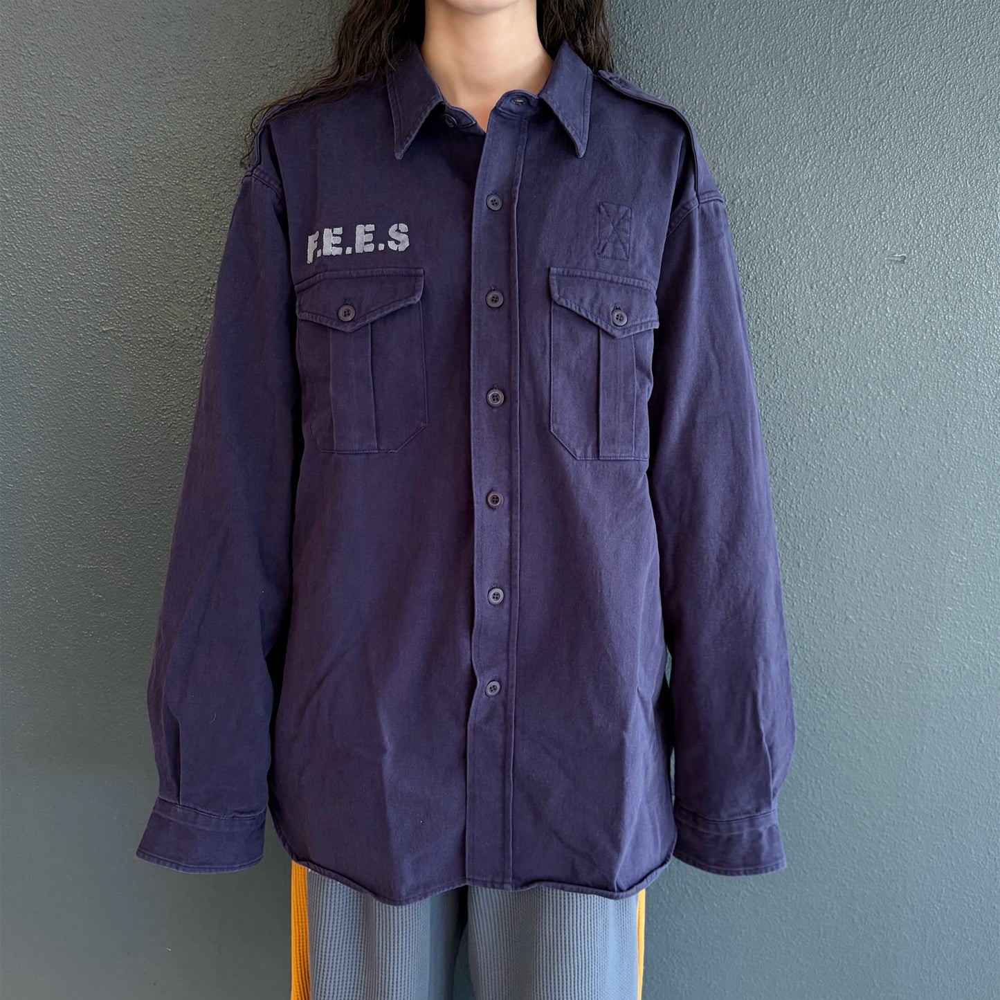 [F.E.E.S] boxy fatigue shirt / blue violet / ボックスシャツ