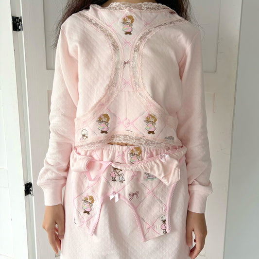 PANTY SHAPE TOP / PINK / 刺繍フードトップ