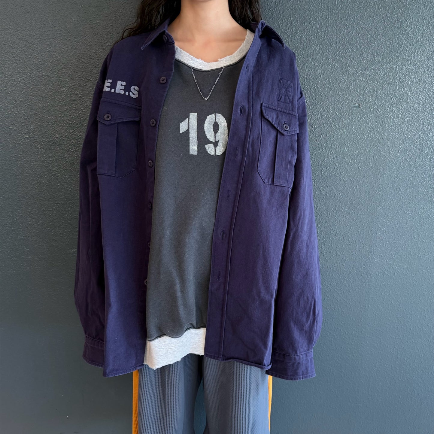 [F.E.E.S] boxy fatigue shirt / blue violet / ボックスシャツ