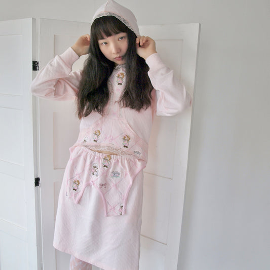 PANTY SHAPE TOP / PINK / 刺繍フードトップ
