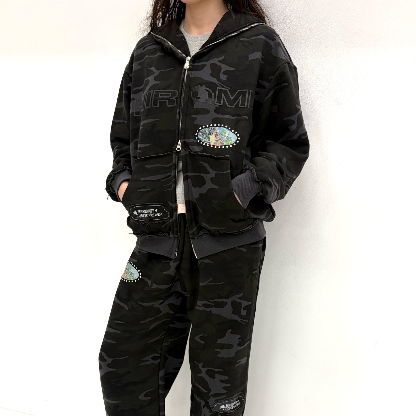 HIROMI X TSW Camo Zip Hoodie / Charcoal / カモフラージュダブルジップフーディー