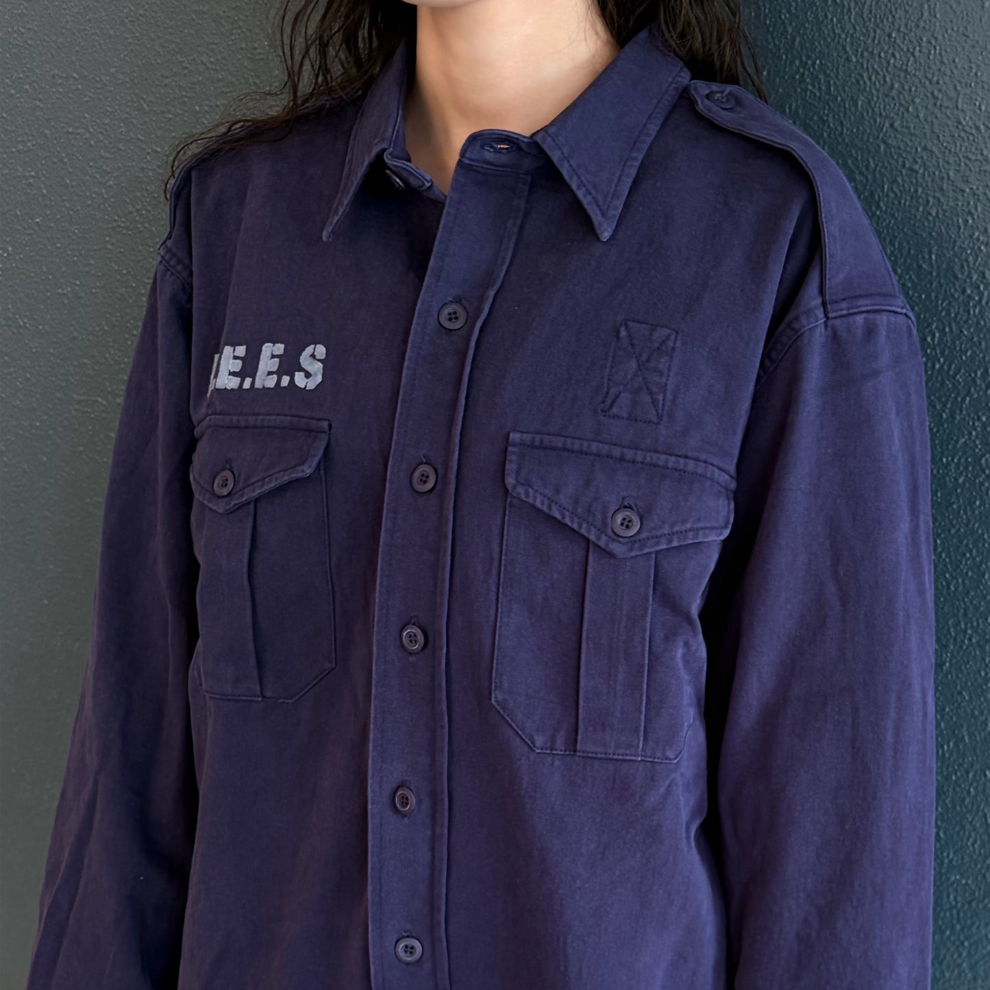 [F.E.E.S] boxy fatigue shirt / blue violet / ボックスシャツ