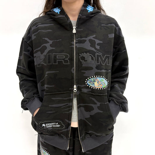 HIROMI X TSW Camo Zip Hoodie / Charcoal / カモフラージュダブルジップフーディー