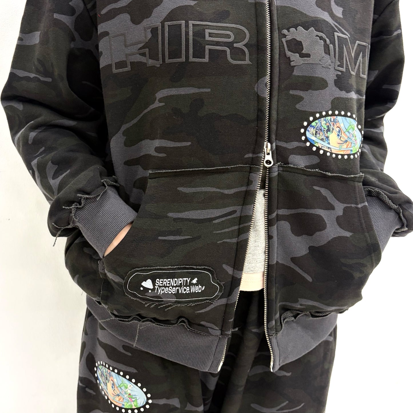 HIROMI X TSW Camo Zip Hoodie / Charcoal / カモフラージュダブルジップフーディー