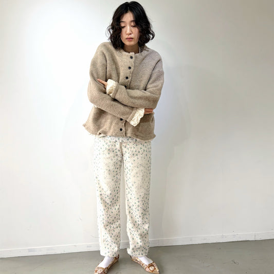 fading flower fleece pants / white / フェイディングフラワーフリースパンツ