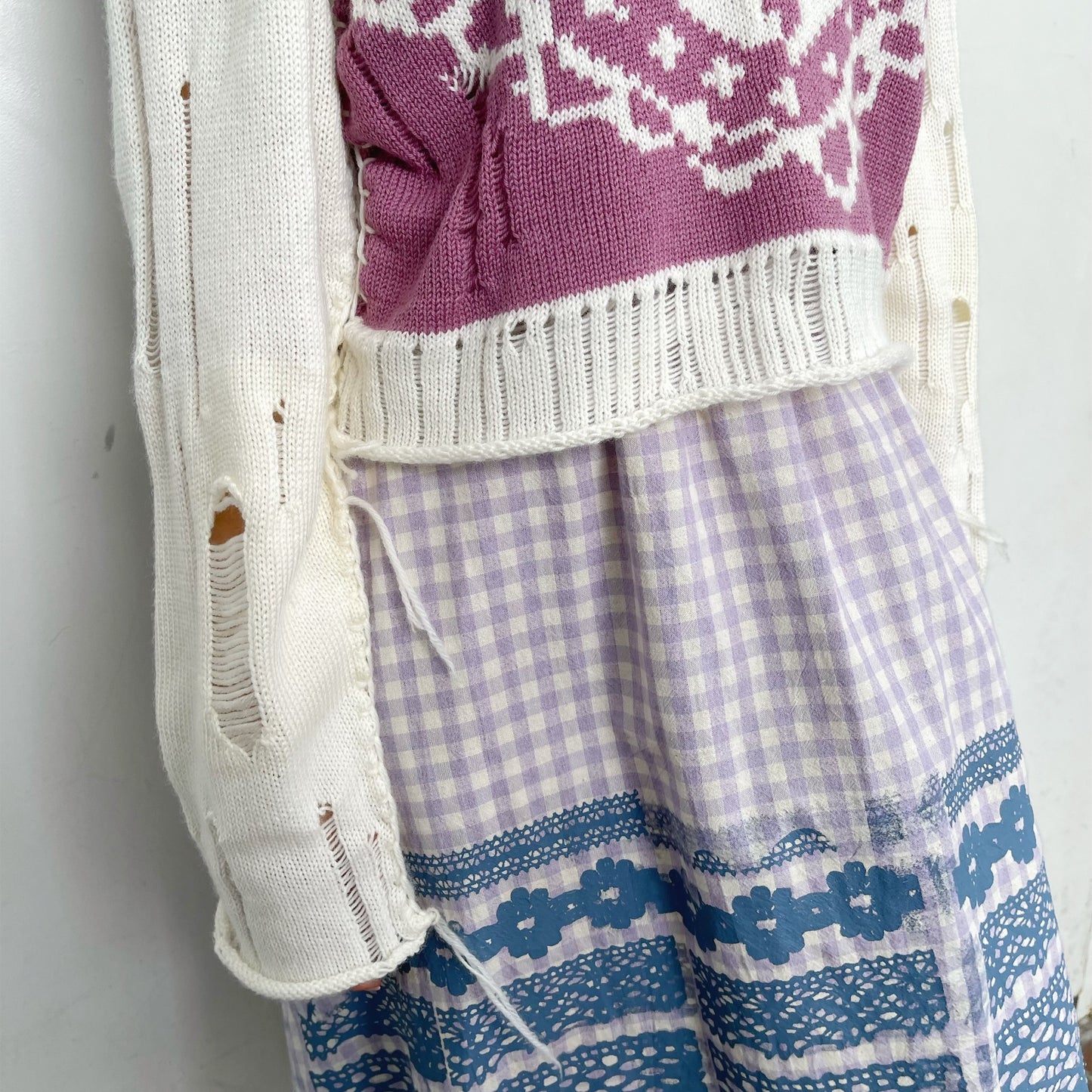 Lace heart jumper / White×Purple / レースハートニット
