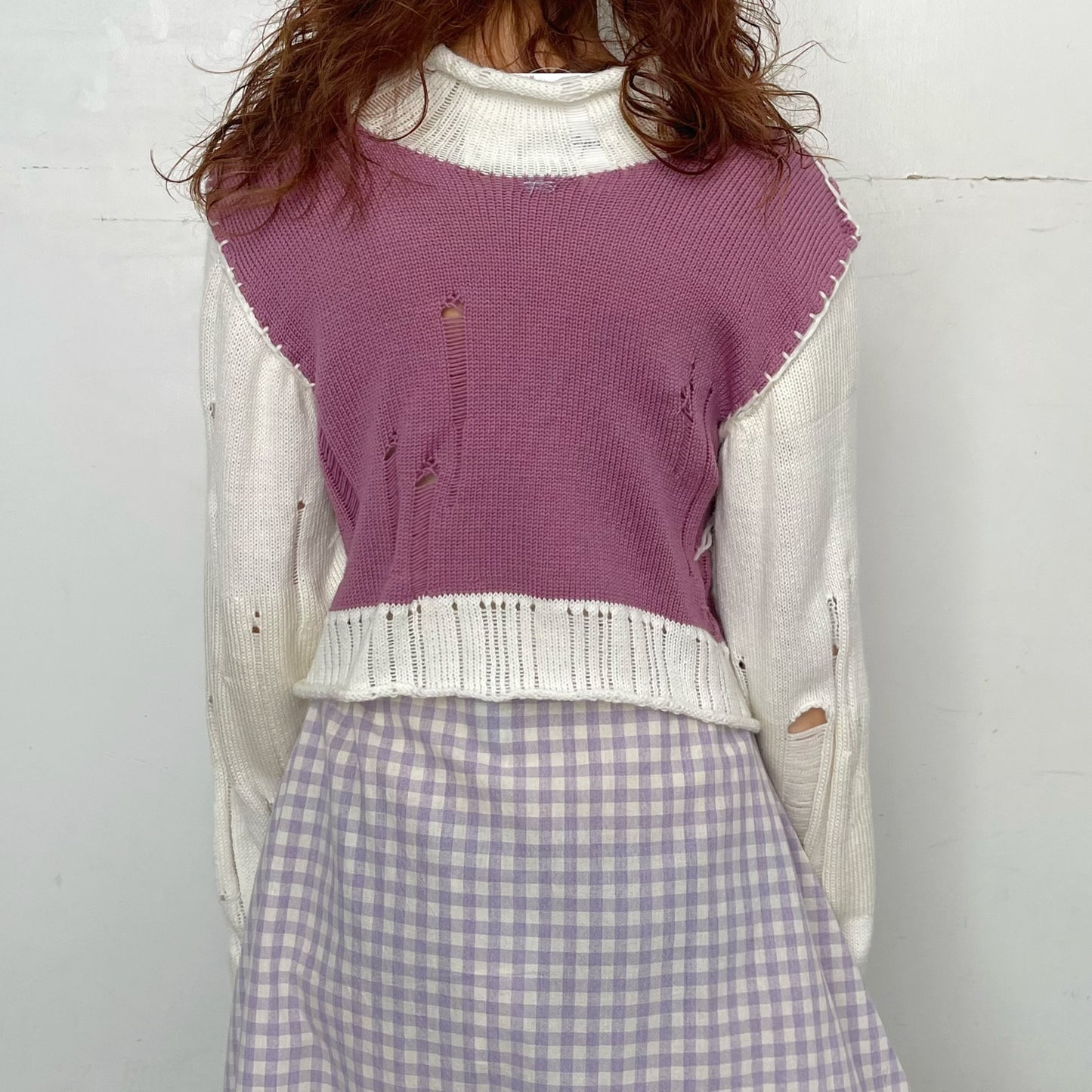 Lace heart jumper / White×Purple / レースハートニット