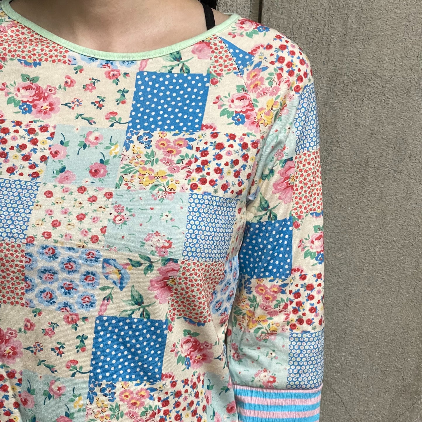 [F.E.E.S] ppi ppi patchwork long top / blue / パッチワークプリントT