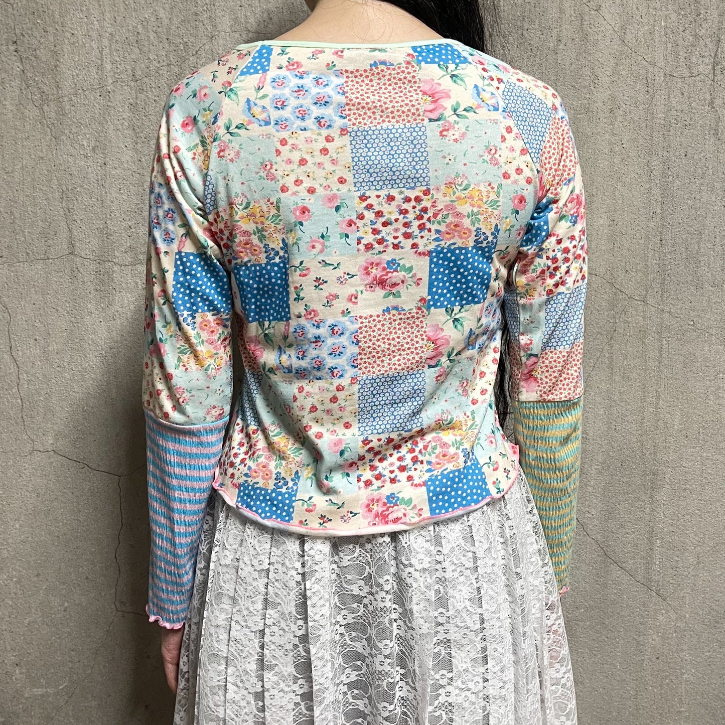[F.E.E.S] ppi ppi patchwork long top / blue / パッチワークプリントT