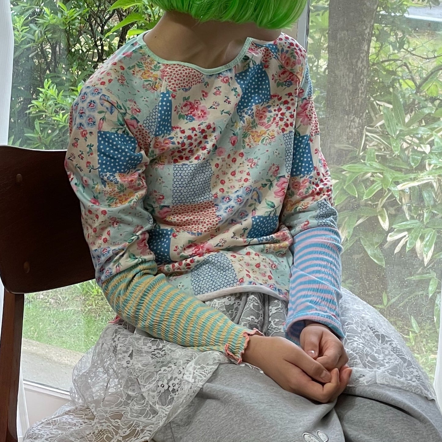 [F.E.E.S] ppi ppi patchwork long top / blue / パッチワークプリントT