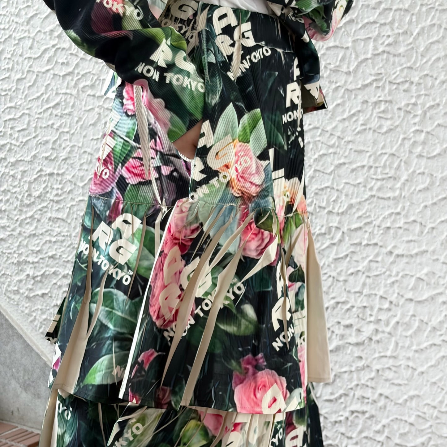 DIRECT PRINT RIB GATHER SKIRT / ARG ROSE / ダイレクトプリントリブギャザースカート