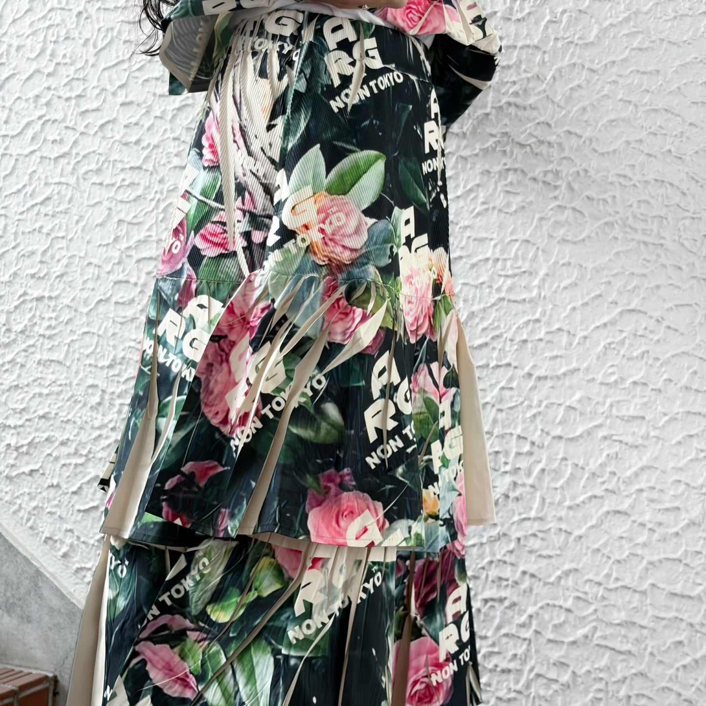 DIRECT PRINT RIB GATHER SKIRT / ARG ROSE / ダイレクトプリントリブギャザースカート