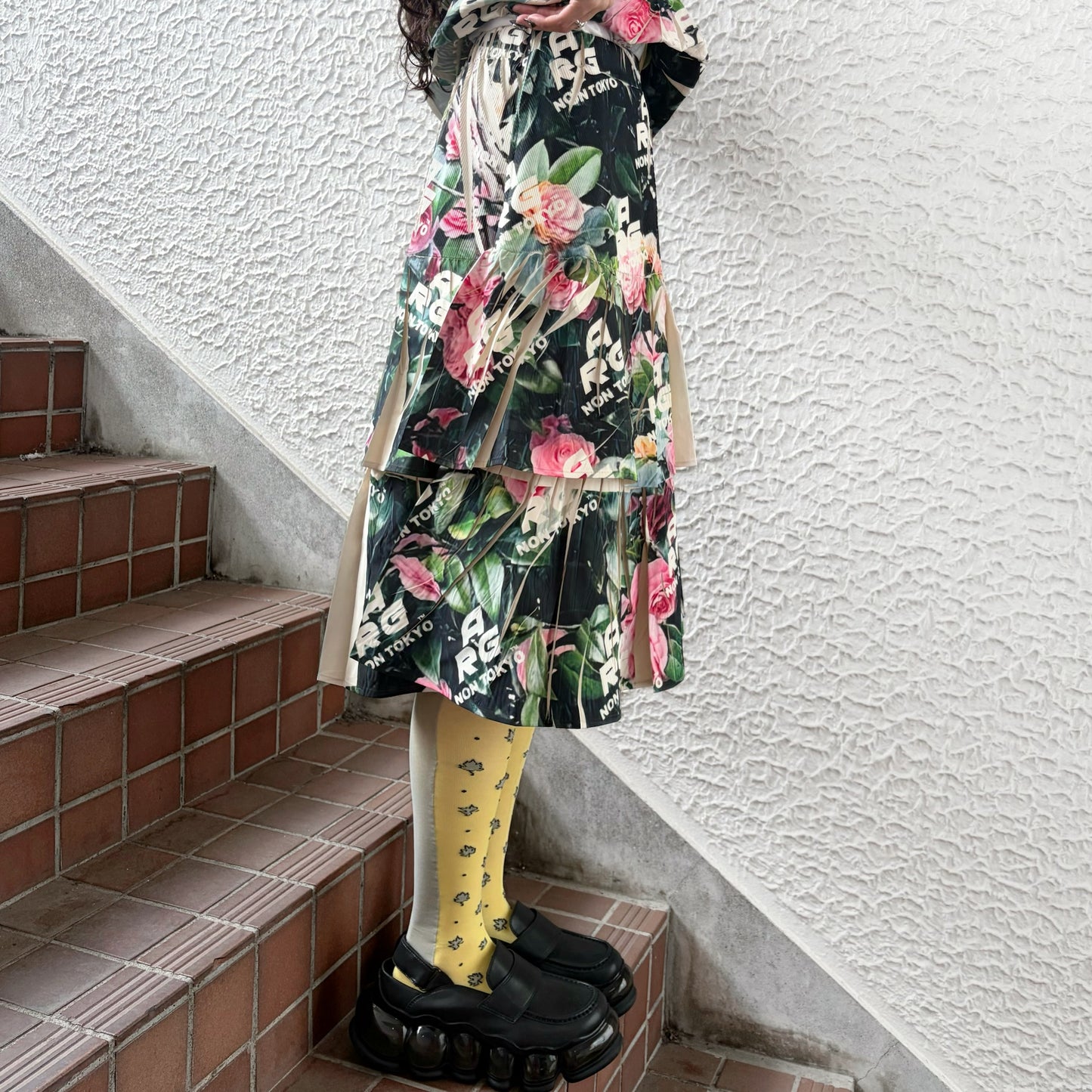 DIRECT PRINT RIB GATHER SKIRT / ARG ROSE / ダイレクトプリントリブギャザースカート
