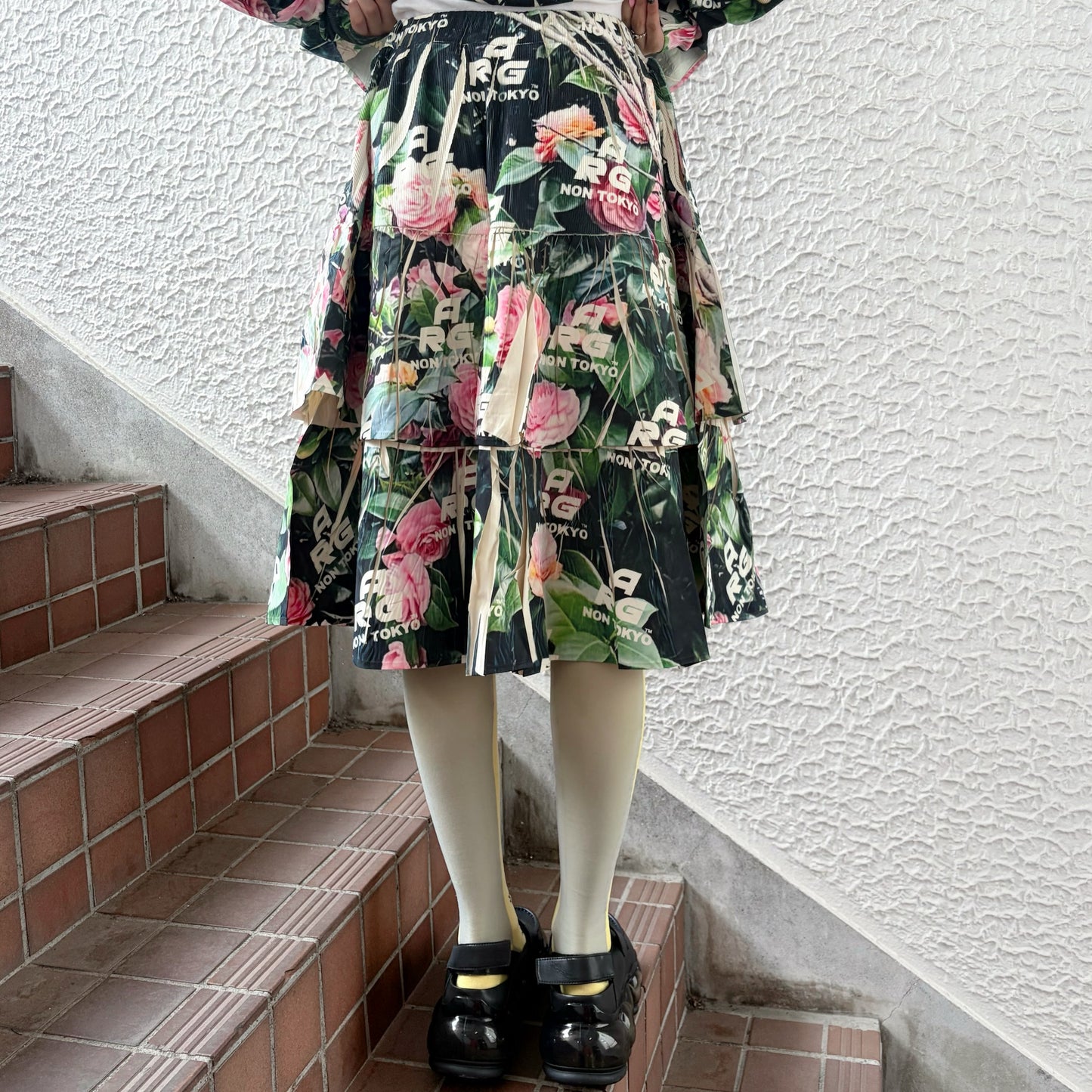 DIRECT PRINT RIB GATHER SKIRT / ARG ROSE / ダイレクトプリントリブギャザースカート
