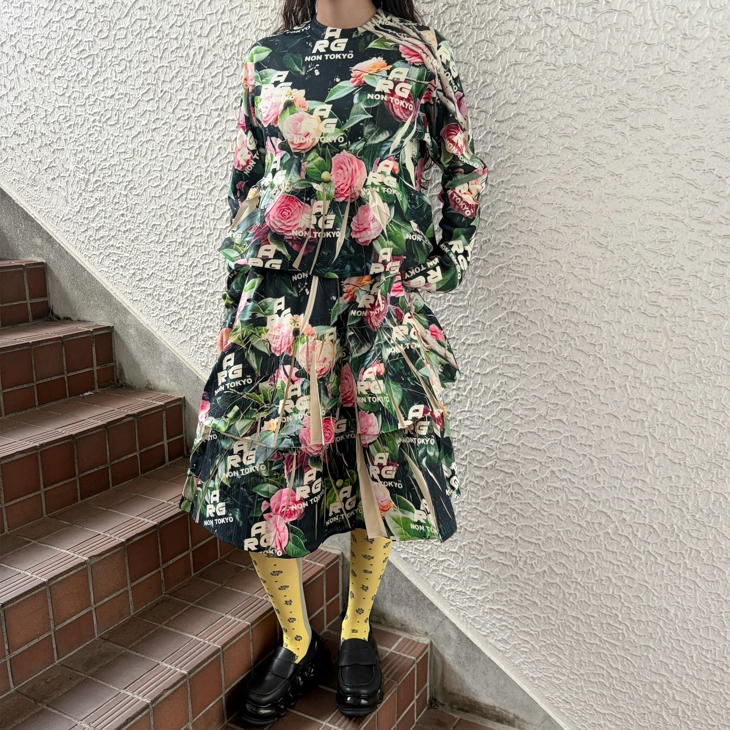 DIRECT PRINT RIB GATHER SKIRT / ARG ROSE / ダイレクトプリントリブギャザースカート