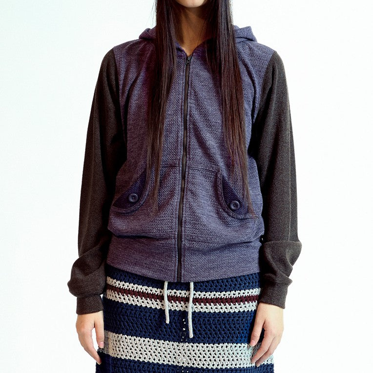 BUTTON POCKET ZIP-UP HOODIE / PURPLE / ボタンポケットジップアップフーディー
